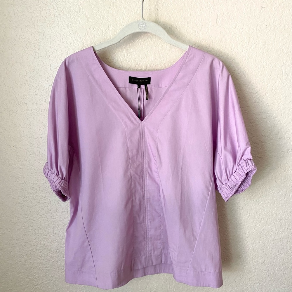 Donna Karen lavender elastic puffed sleeve blouse